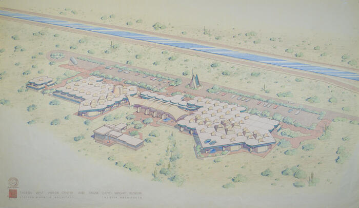 Drawing: Aerial Perspective View, Visitors Center for Taliesin West