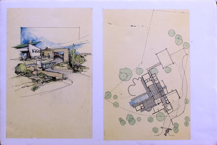 Perspective and Floor Plan, House Concepts for Taliesin Gates Residential Community (1985)