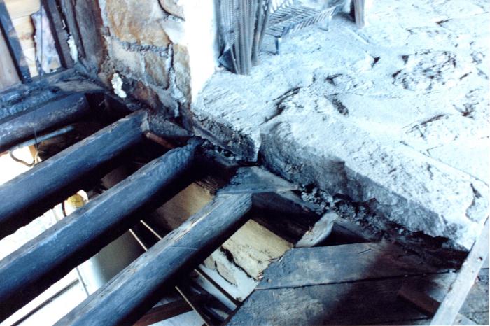 View of Burned Floor Joists,  Retreat for Eleanor Oboler ("Eleanor's Retreat")