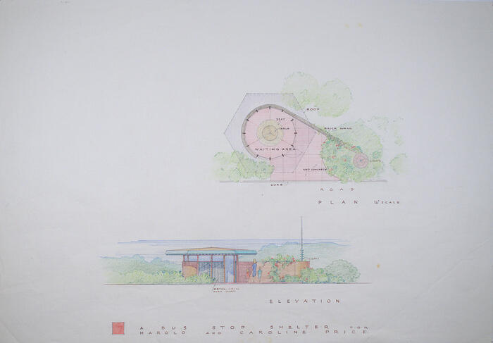 Drawing: Plan and Elevation, Bus Stop Shelter for Harold and Caroline Price