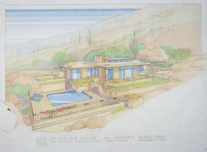 Drawing: Perspective View of Villa, Hillside Villas for the Lyle Anderson Corporation at Desert Highlands